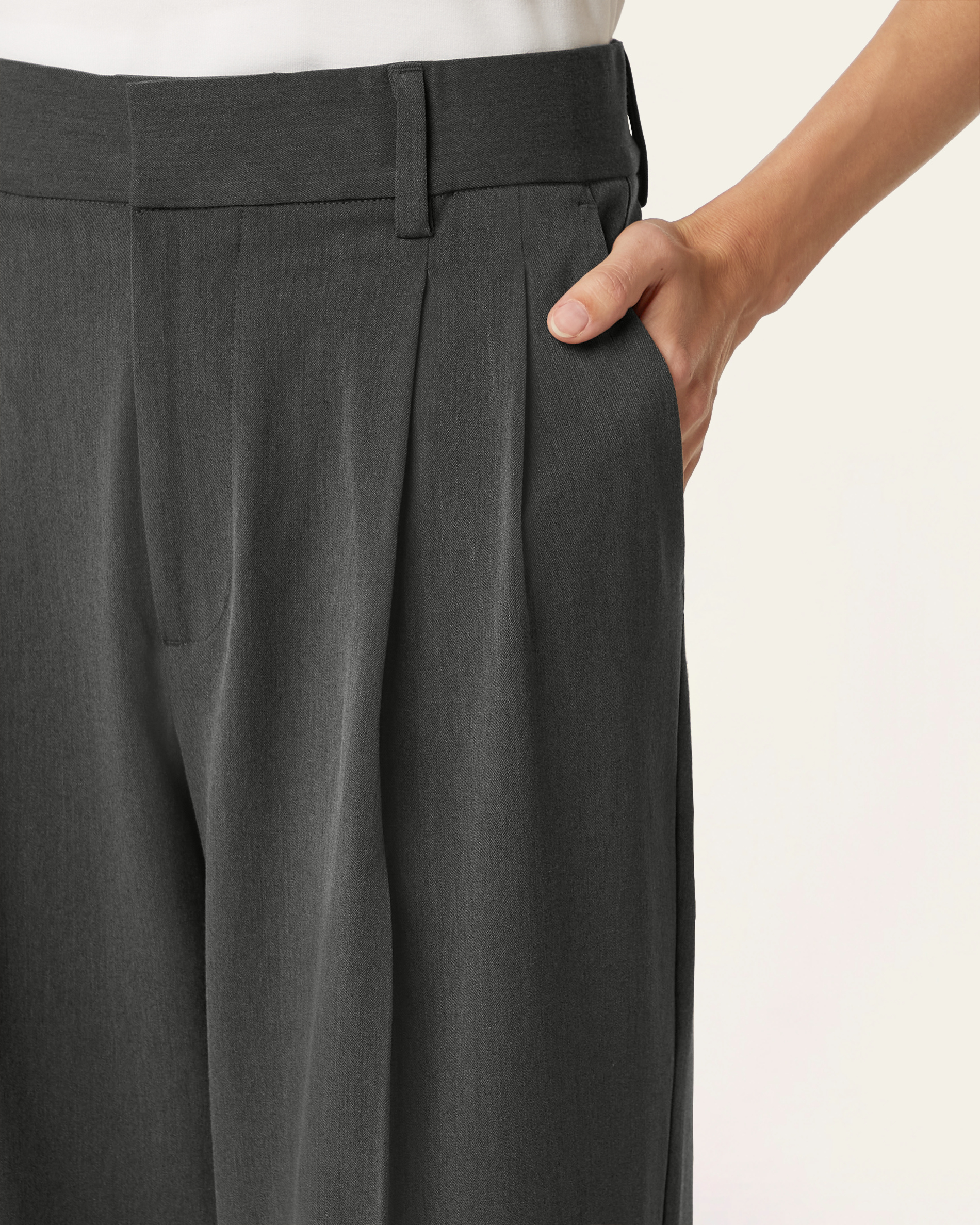 Pleated Signature Wide Pants - Dark Grey