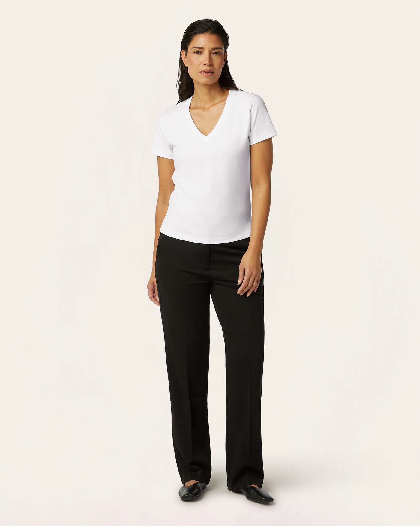 Interlock V-neck Slim T-shirt - White