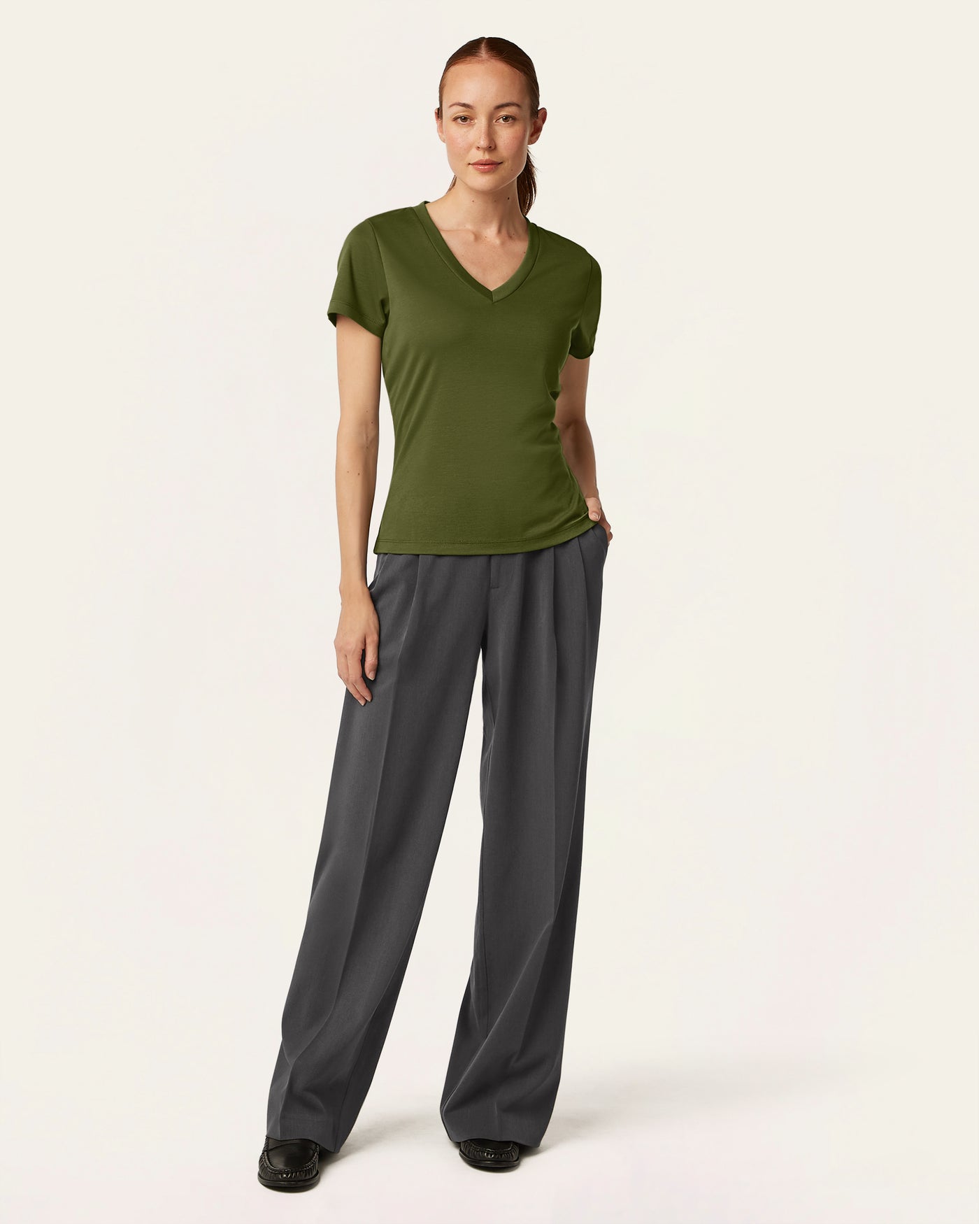 Interlock V-neck Slim T-shirt - Olive