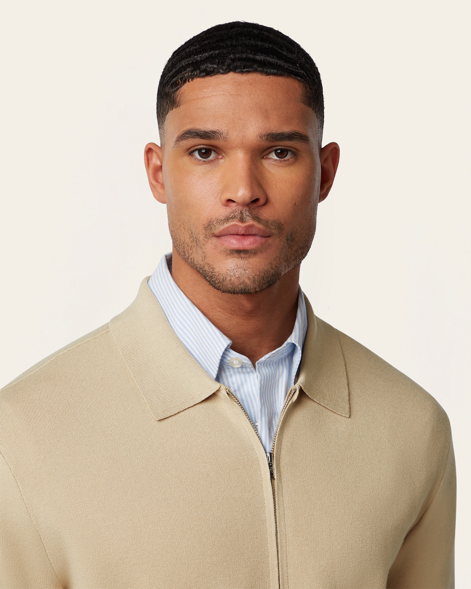 Full Zip Jacquard Cardigan Sand
