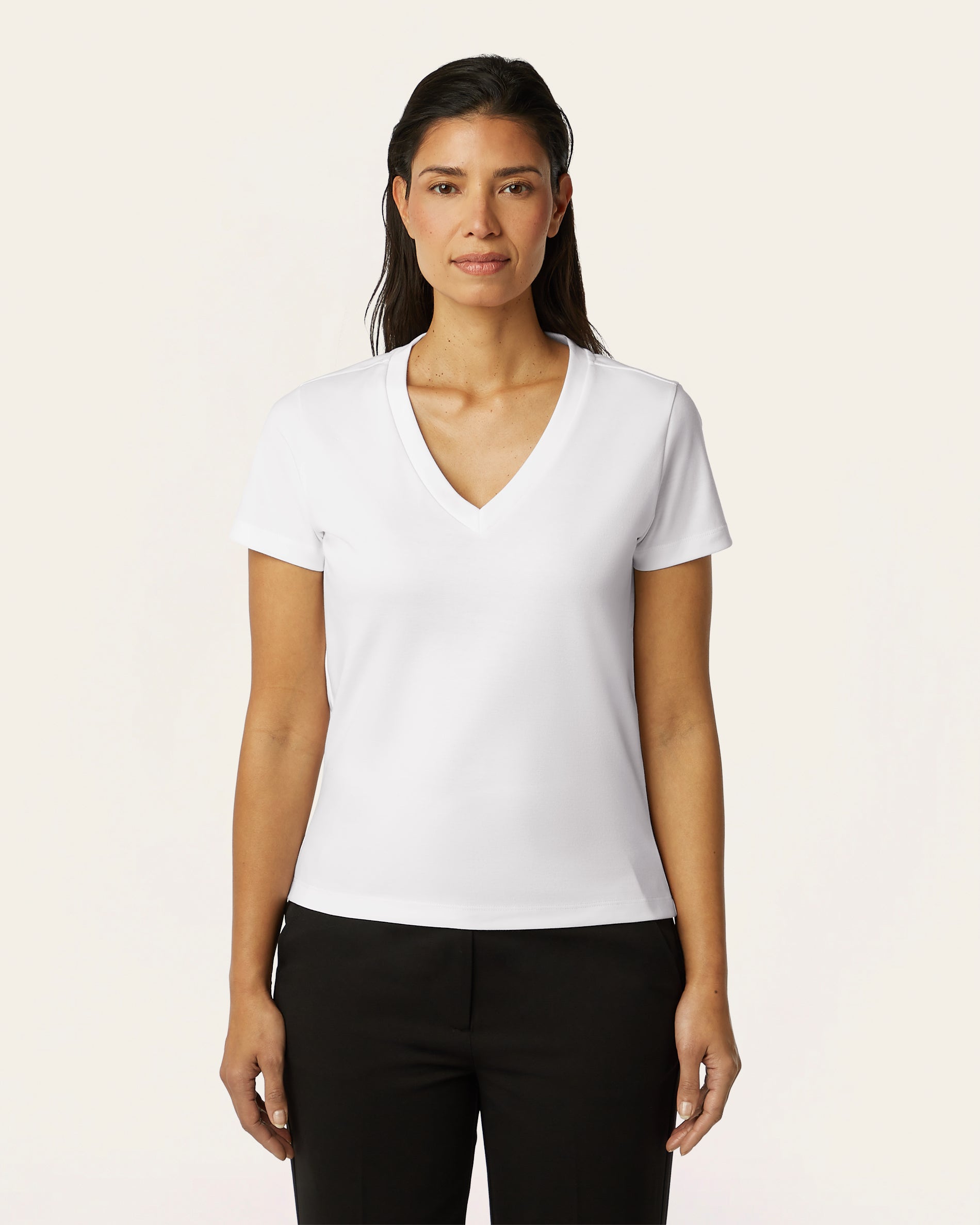 Interlock V-neck Slim T-shirt - White