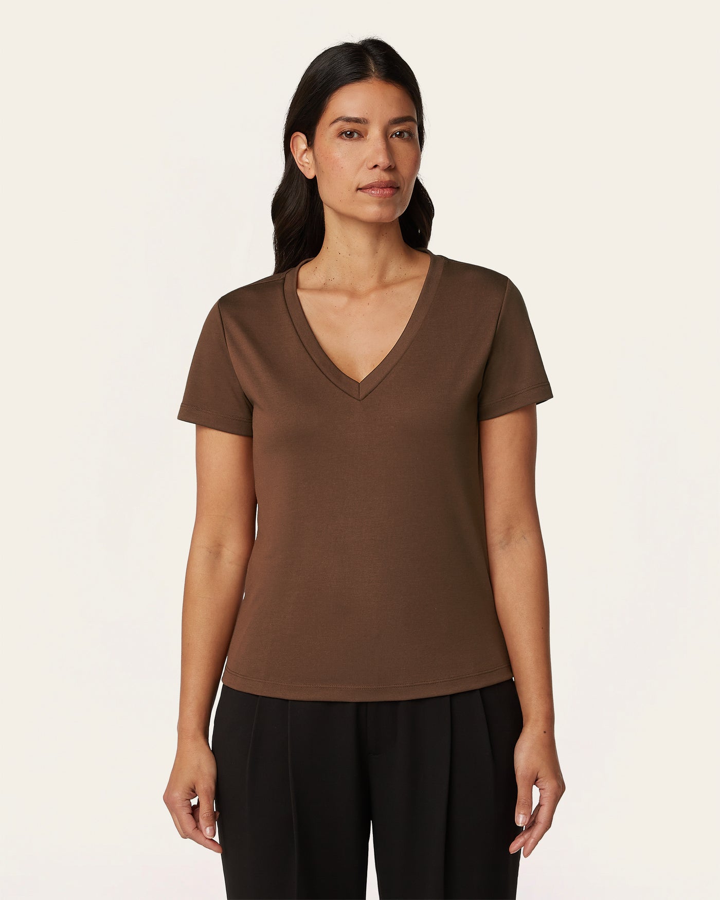 Interlock V-neck Slim Fit T-shirt - Brown