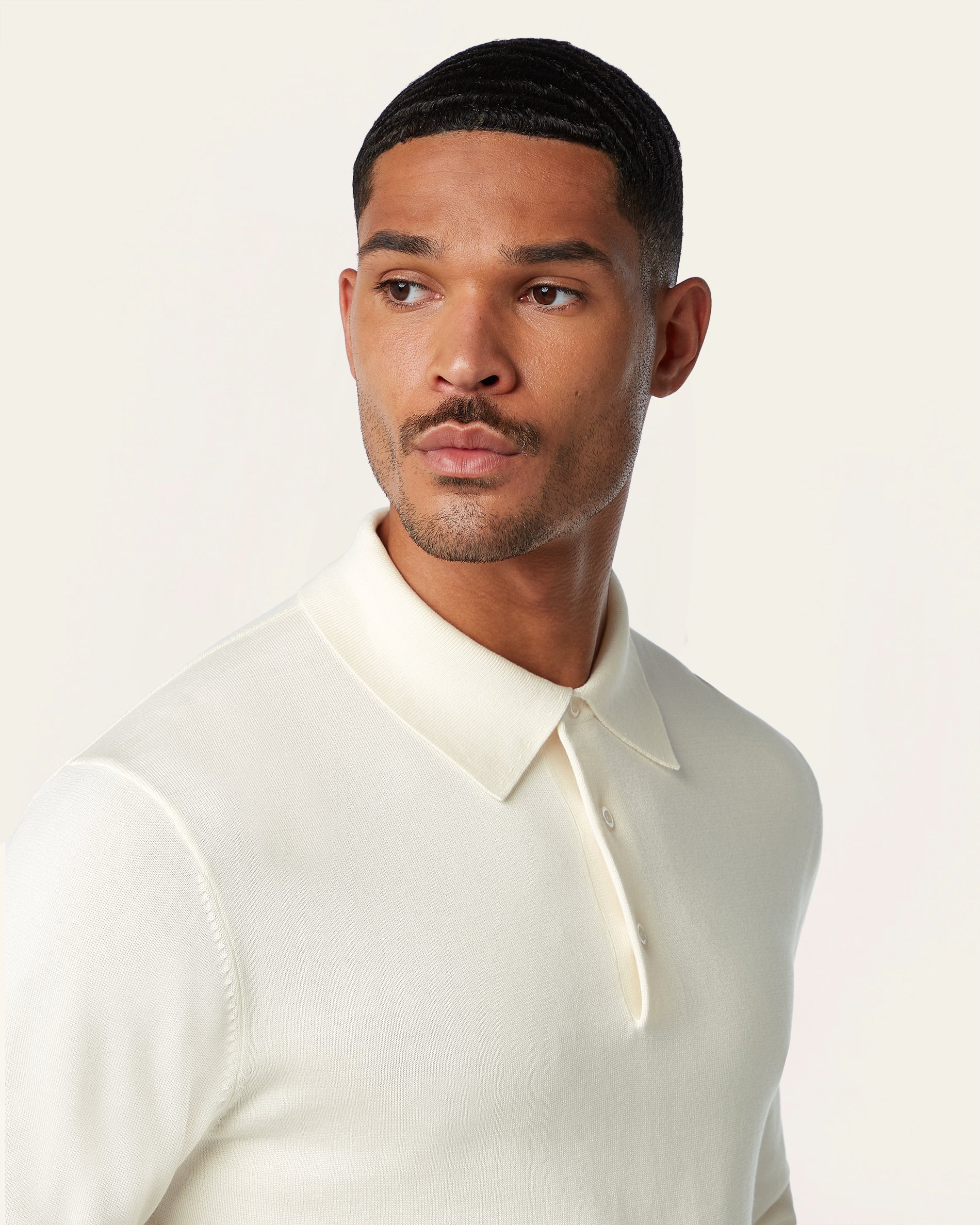 Knitted Long-sleeve Polo Off-white