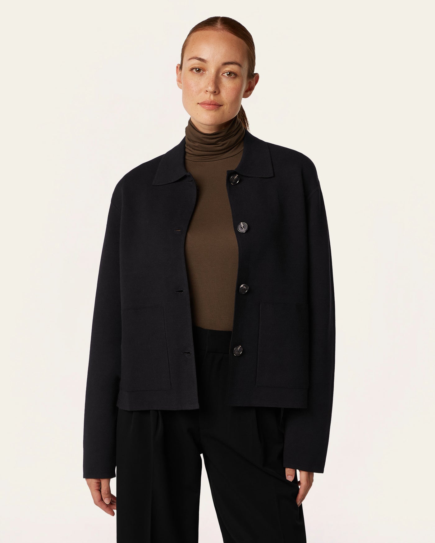 Boxy Jacquard Cardigan - Black