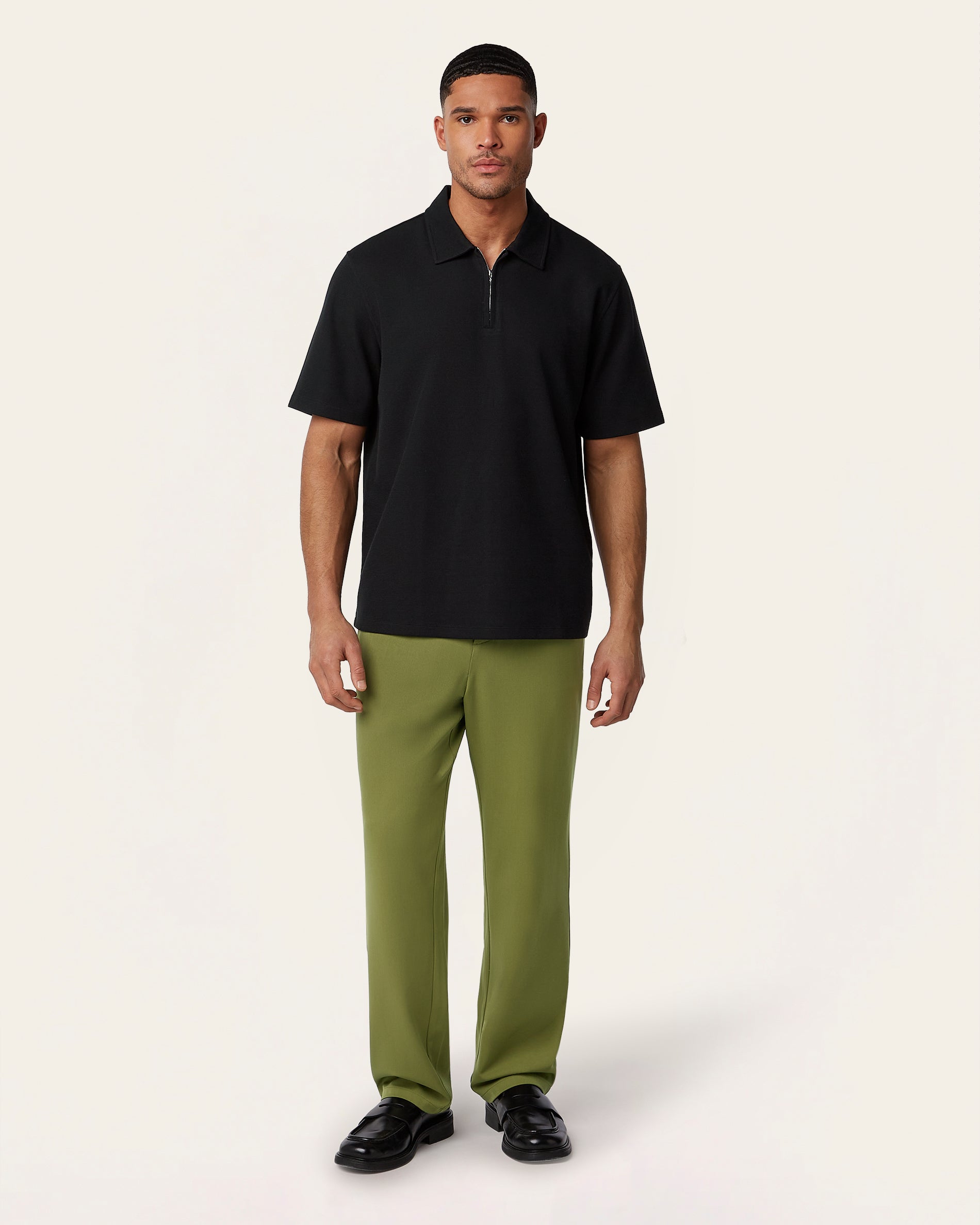 Relaxed Zip Polo Black